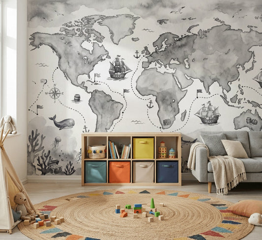 World Map Wallpaper Nautical Ocean Wall Mural