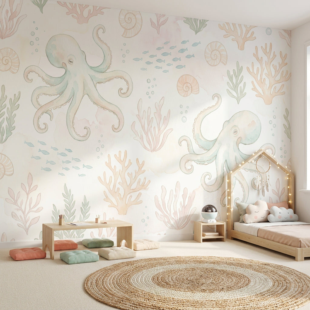 Underwater Wallpaper Octopus Removable Coastal Wall Decor