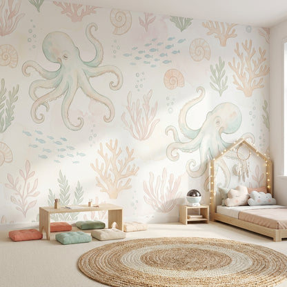 Underwater Wallpaper Octopus Removable Coastal Wall Decor