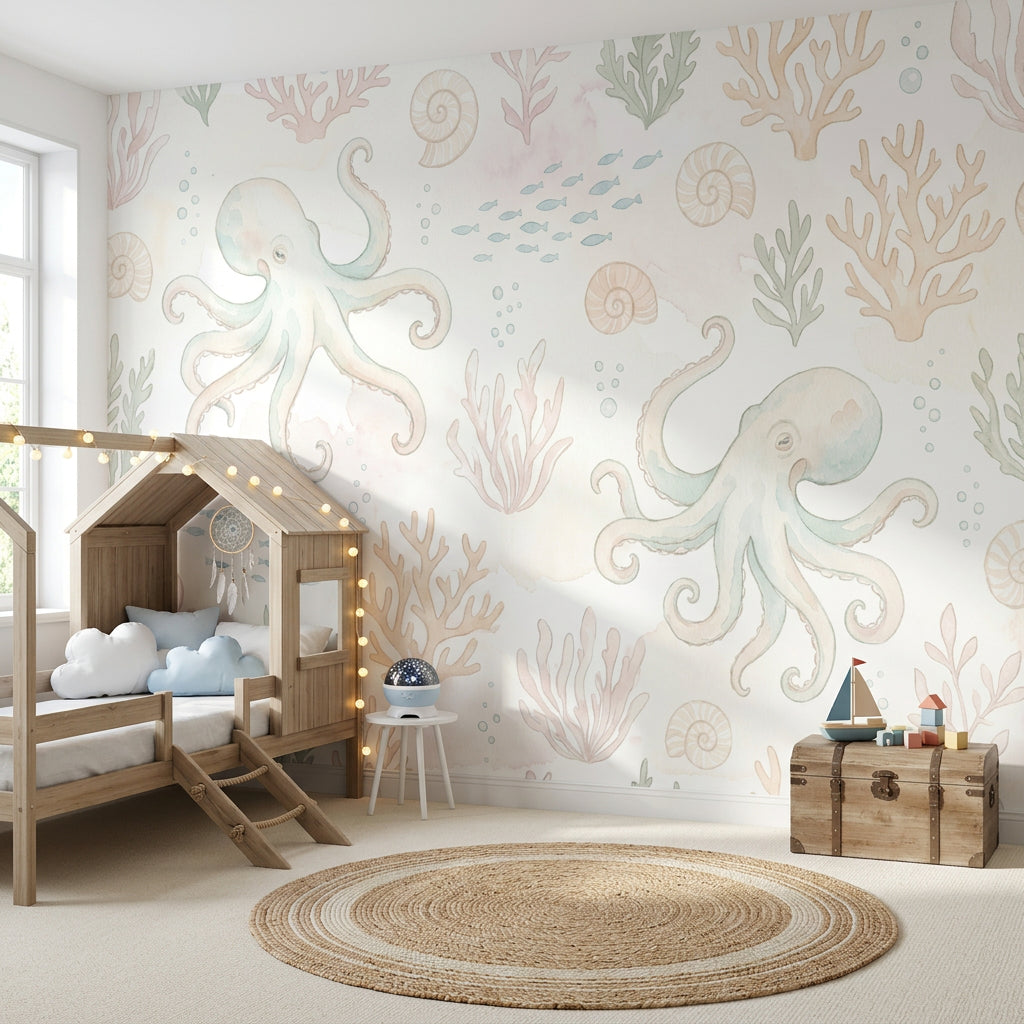 Underwater Wallpaper Octopus Removable Coastal Wall Decor