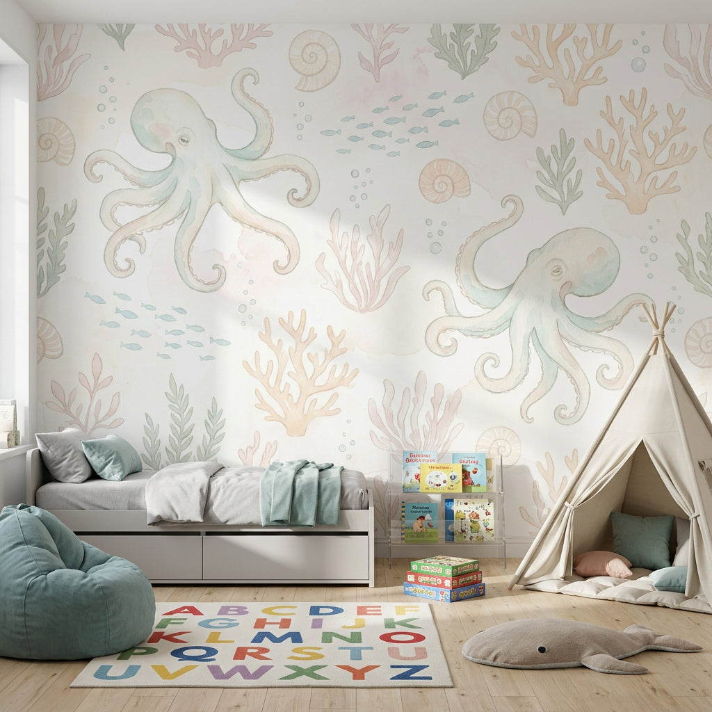 Underwater Wallpaper Octopus Removable Coastal Wall Decor
