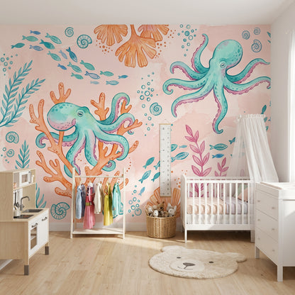 Underwater Wallpaper Octopus Coastal Removable Wall Decor