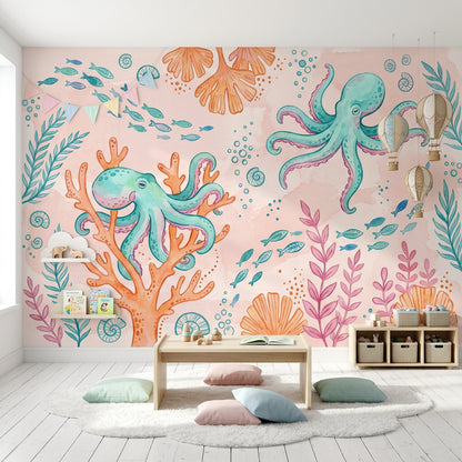 Underwater Wallpaper Octopus Coastal Removable Wall Decor