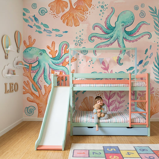 Underwater Wallpaper Octopus Coastal Removable Wall Decor