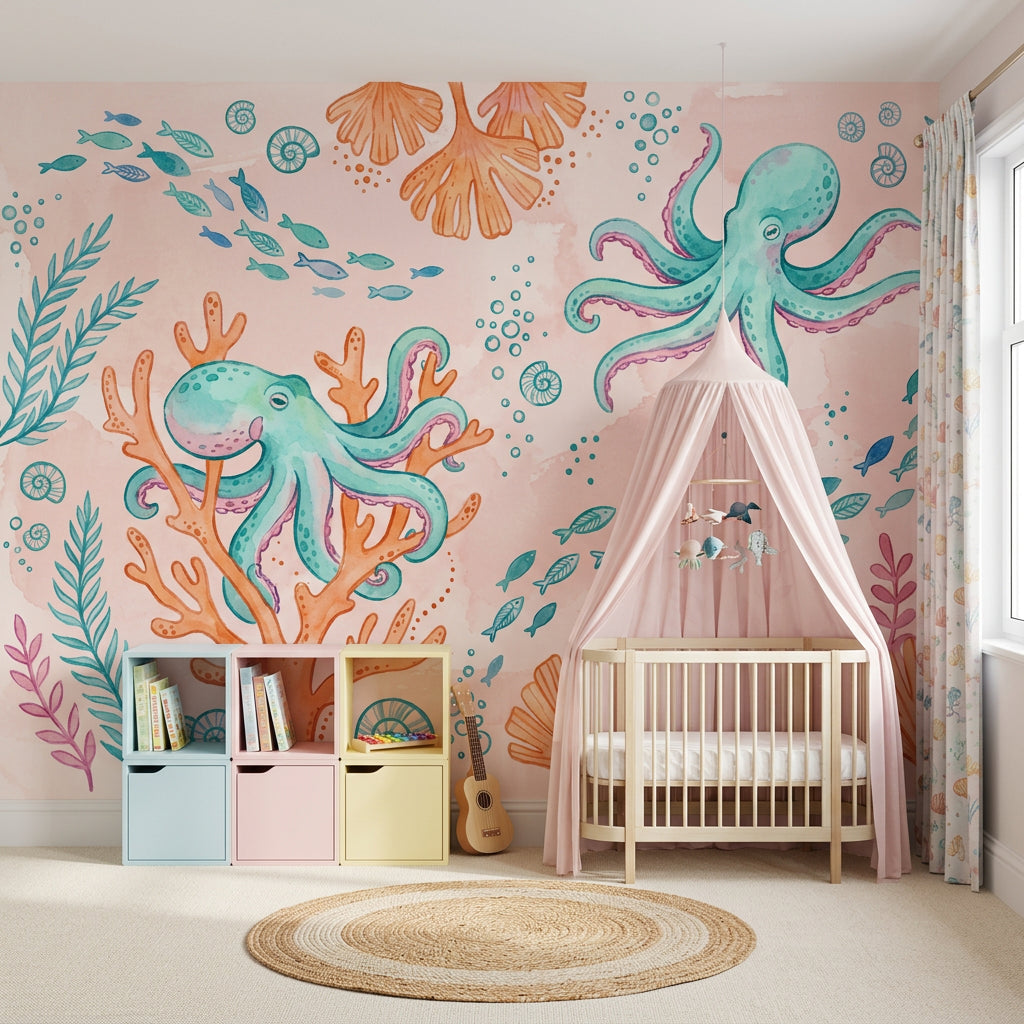 Underwater Wallpaper Octopus Coastal Removable Wall Decor