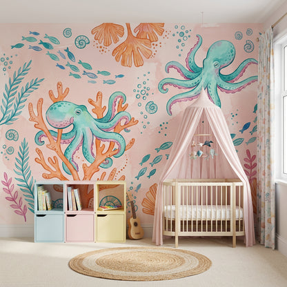 Underwater Wallpaper Octopus Coastal Removable Wall Decor