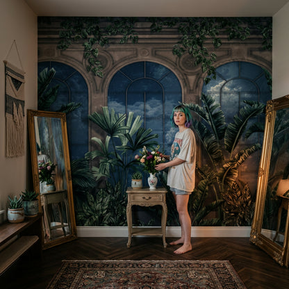 Muted Green Wallpaper Olive Navy Wall Mural