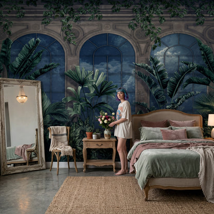 Muted Green Wallpaper Olive Navy Wall Mural