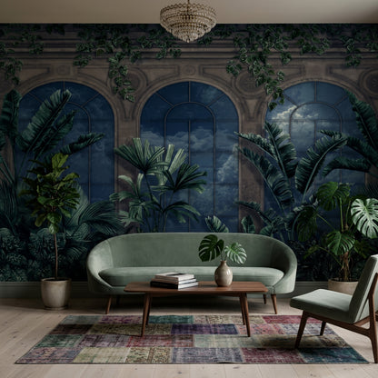 Muted Green Wallpaper Olive Navy Wall Mural