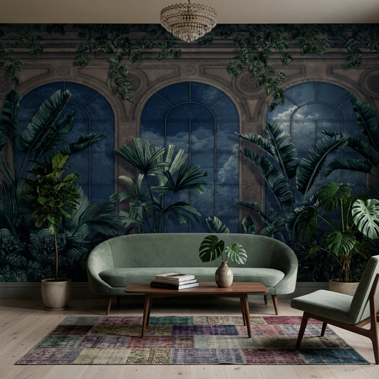 Muted Green Wallpaper Olive Navy Wall Mural