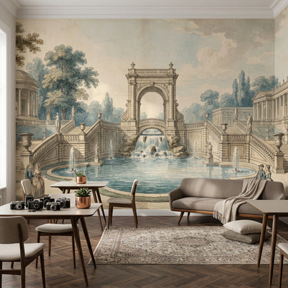 Classical Garden Wallpaper Neoclassical Architecture Fountain Pool Removable Wall Decor