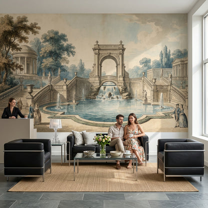 Classical Garden Wallpaper Neoclassical Architecture Fountain Pool Removable Wall Decor
