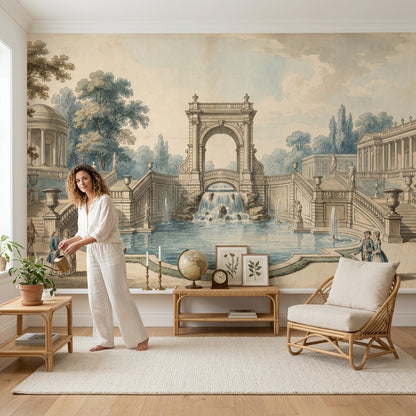 Classical Garden Wallpaper Neoclassical Architecture Fountain Pool Removable Wall Decor