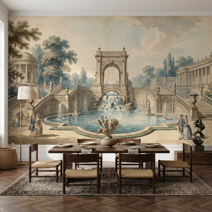 Classical Garden Wallpaper Neoclassical Architecture Fountain Pool Removable Wall Decor