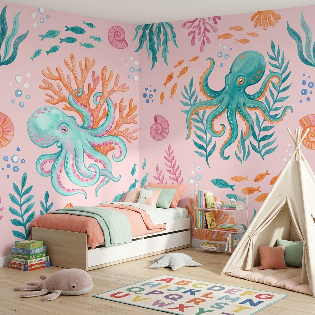 Underwater Wallpaper Octopus Pastel Wall Mural