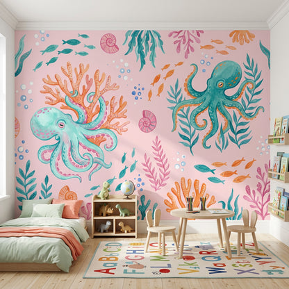Underwater Wallpaper Octopus Pastel Wall Mural