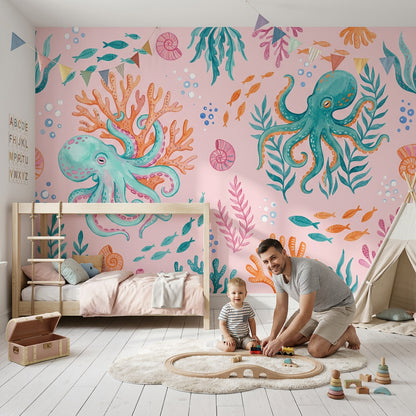 Underwater Wallpaper Octopus Pastel Wall Mural