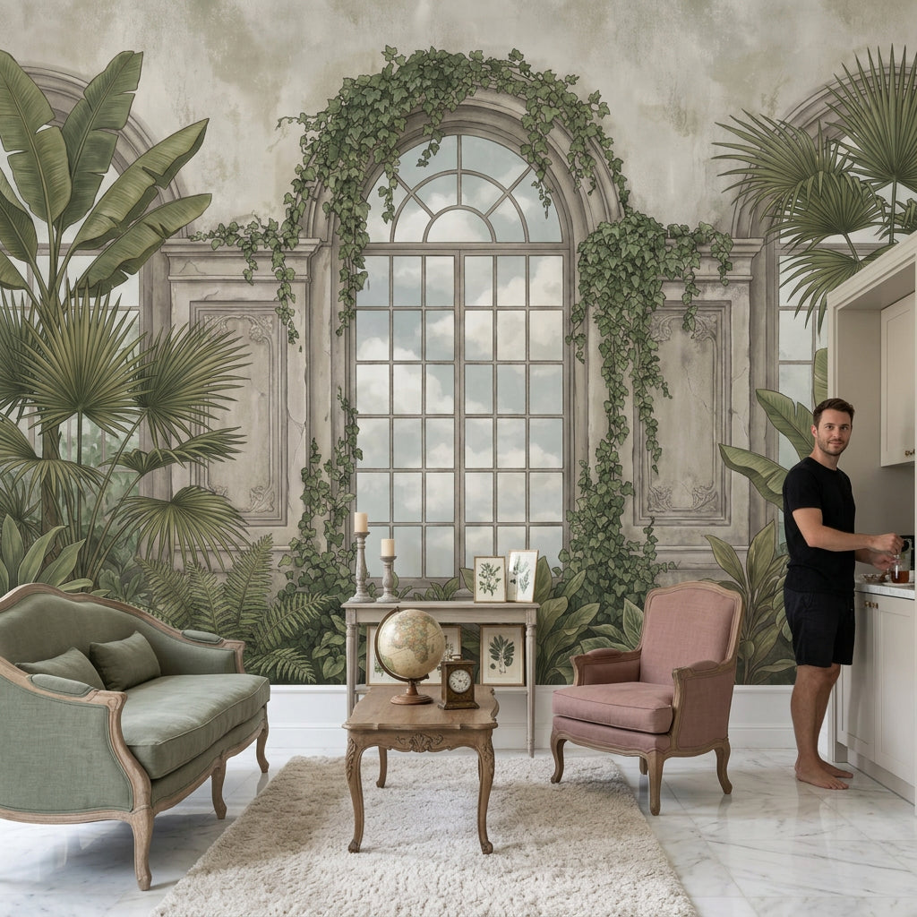 Cloudy Sky Wallpaper Muted Green Removable Wall Decor
