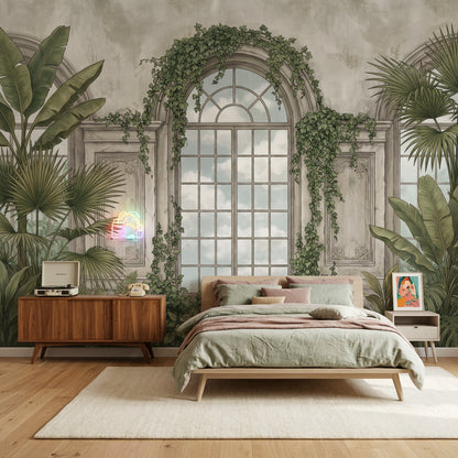 Cloudy Sky Wallpaper Muted Green Removable Wall Decor