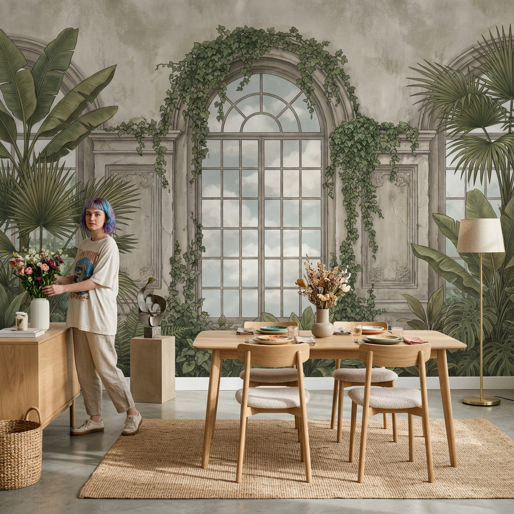 Cloudy Sky Wallpaper Muted Green Removable Wall Decor