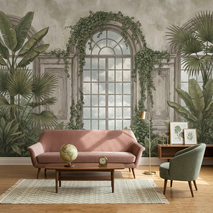 Cloudy Sky Wallpaper Muted Green Removable Wall Decor