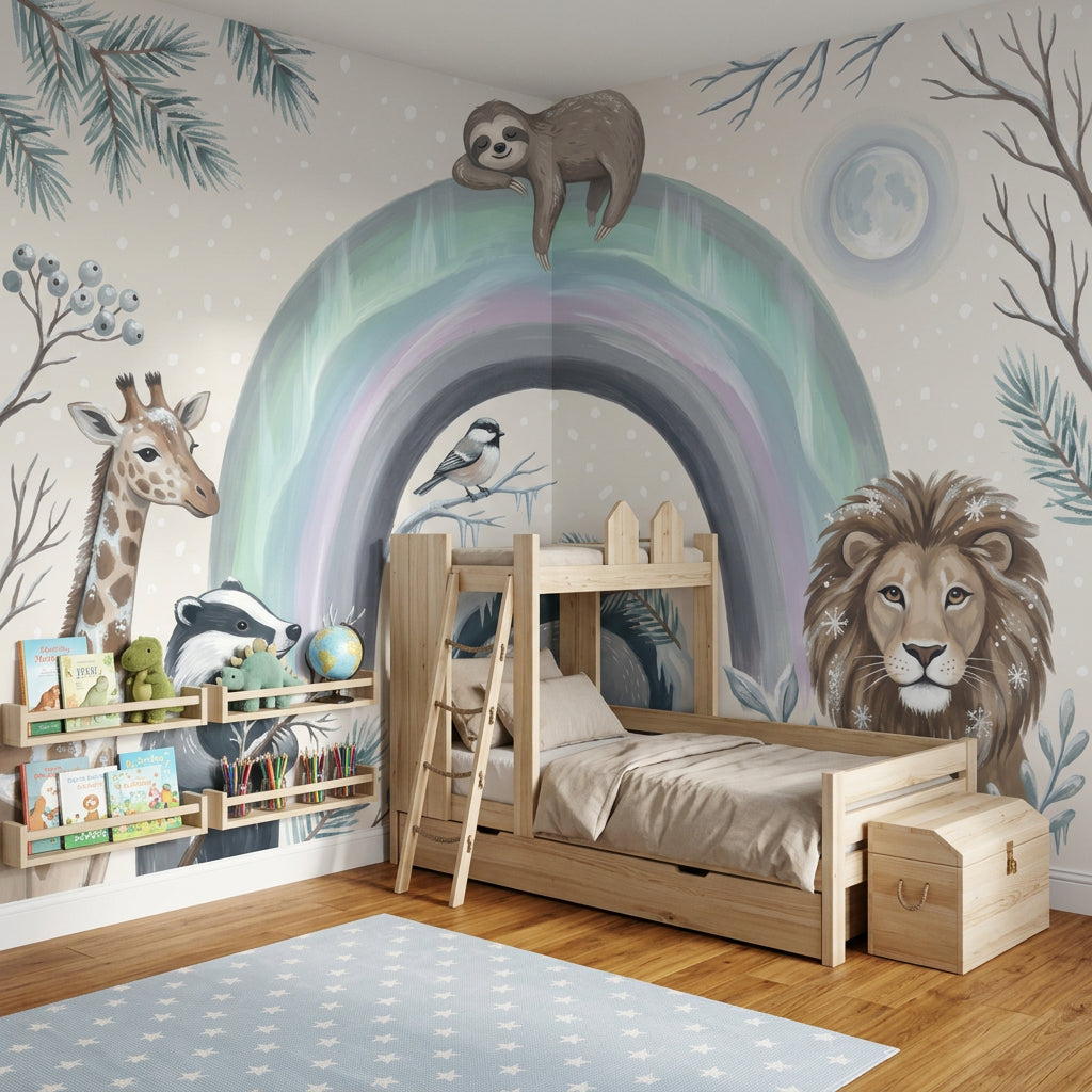 Pastel Rainbow Wallpaper Winter Removable Woodland Animals Wall Decor