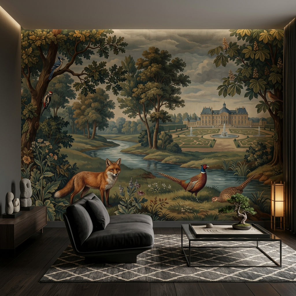 European Château Wallpaper Formal Garden River Removable Wall Decor