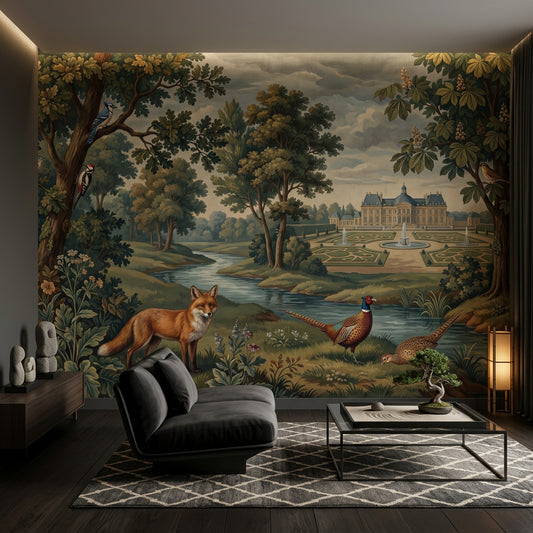 European Château Wallpaper Formal Garden River Removable Wall Decor