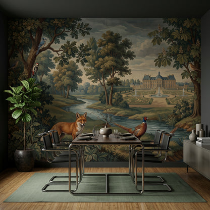 European Château Wallpaper Formal Garden River Removable Wall Decor