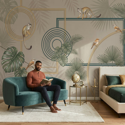 Art Deco Wallpaper Tropical Removable Geometric Frames Wall Decor