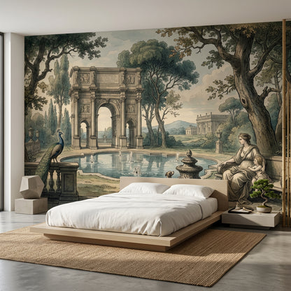 Muted Green Wallpaper Verdant Pastoral Wall Mural