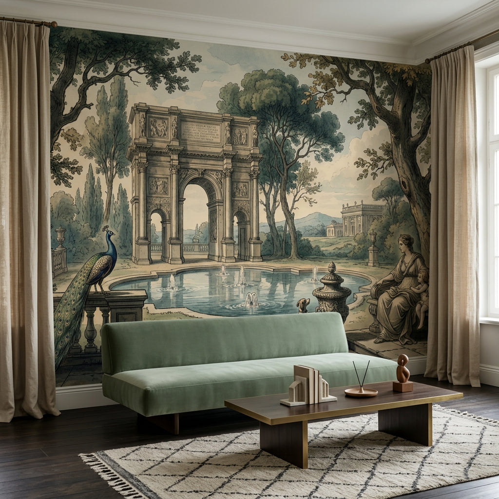 Muted Green Wallpaper Verdant Pastoral Wall Mural