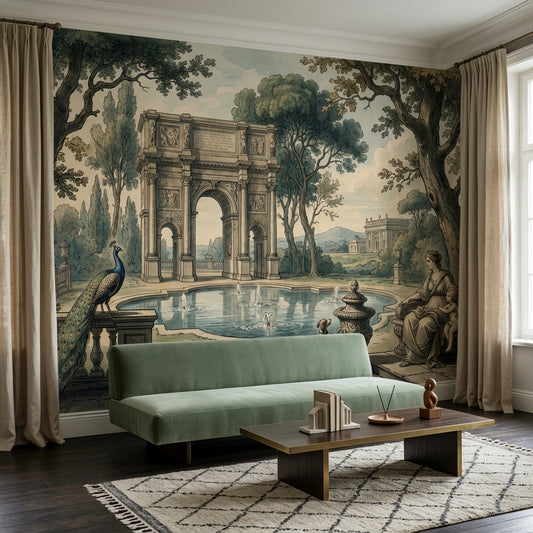 Muted Green Wallpaper Verdant Pastoral Wall Mural