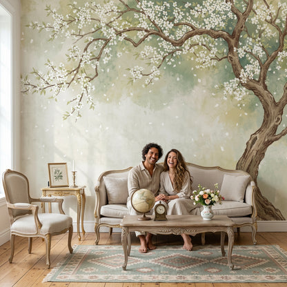 Watercolor Wallpaper Blossom Tree Removable Falling Petals Wall Decor