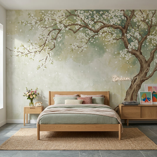 Watercolor Wallpaper Blossom Tree Removable Falling Petals Wall Decor