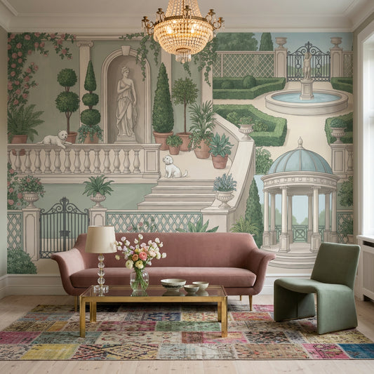 Formal Garden Wallpaper Classical Courtyard Removable Gazebo Rotunda Wall Decor