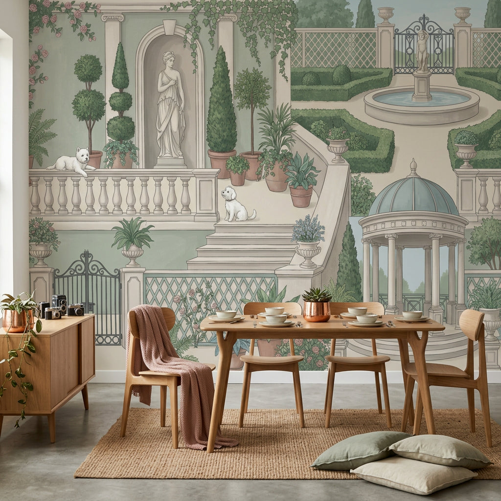 Formal Garden Wallpaper Classical Courtyard Removable Gazebo Rotunda Wall Decor