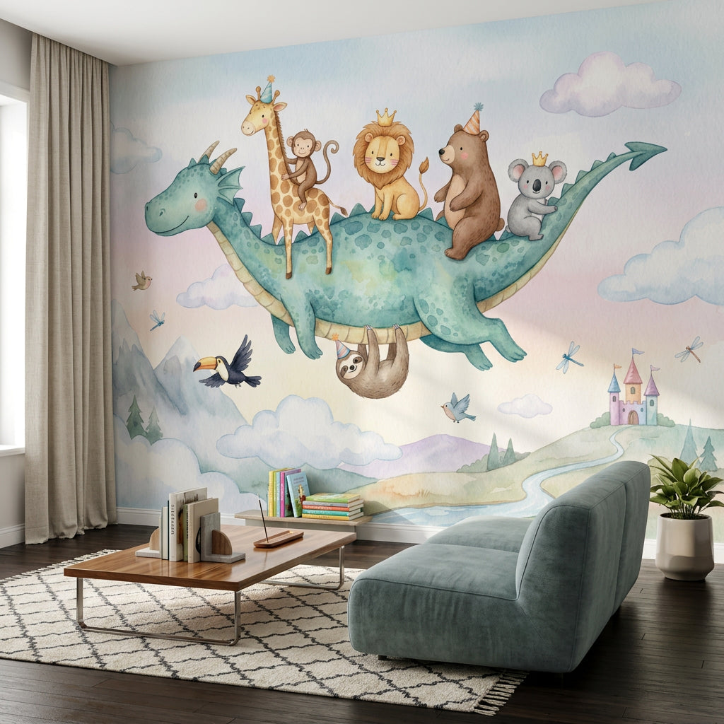 Flying Dragon Wallpaper Watercolor Removable Whimsical Wall Decor