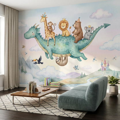 Flying Dragon Wallpaper Watercolor Removable Whimsical Wall Decor