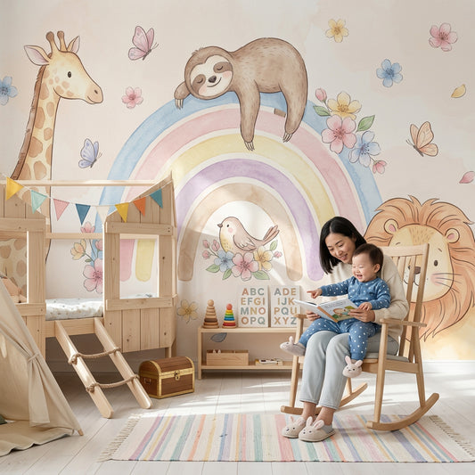 Nursery Wallpaper Pastel Rainbow Wall Mural