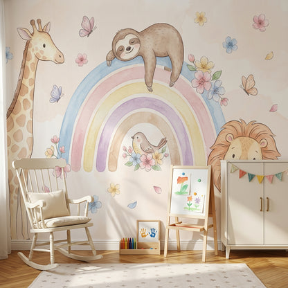 Nursery Wallpaper Pastel Rainbow Wall Mural