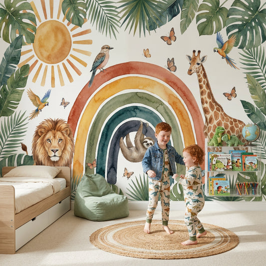 Safari Animals Wallpaper Tropical Rainbow Arch Removable Wall Decor