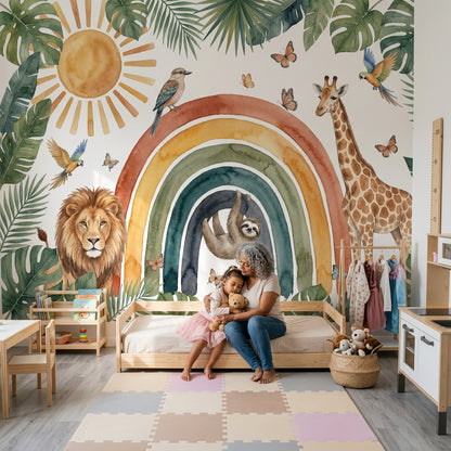 Safari Animals Wallpaper Tropical Rainbow Arch Removable Wall Decor