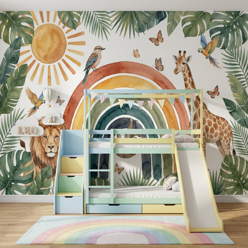 Safari Animals Wallpaper Tropical Rainbow Arch Removable Wall Decor