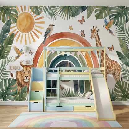Safari Animals Wallpaper Tropical Rainbow Arch Removable Wall Decor