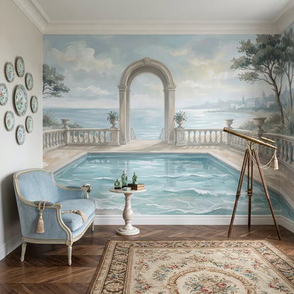 Coastal Landscape Wallpaper Mediterranean Terrace Removable Classical Arch Wall Decor