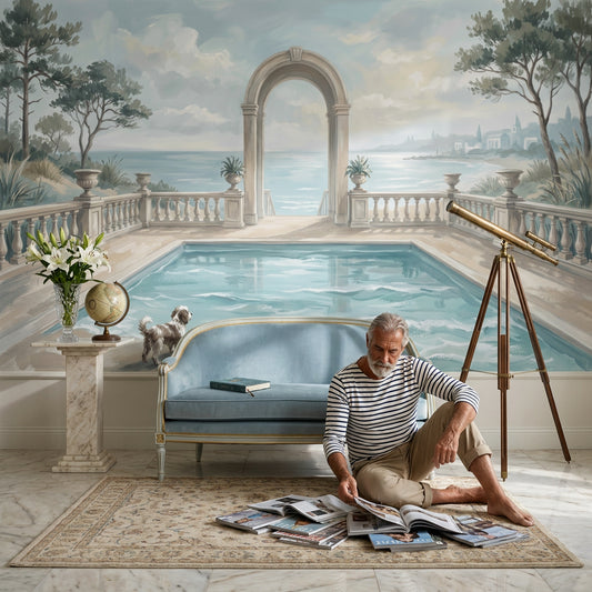 Coastal Landscape Wallpaper Mediterranean Terrace Removable Classical Arch Wall Decor