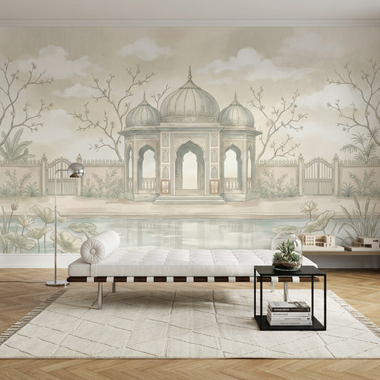 Mughal Pavilion Wallpaper Domed Gazebo Removable Lotus Pond Wall Decor