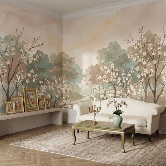 Misty Forest Wallpaper Watercolor Blossom Removable Wall Decor