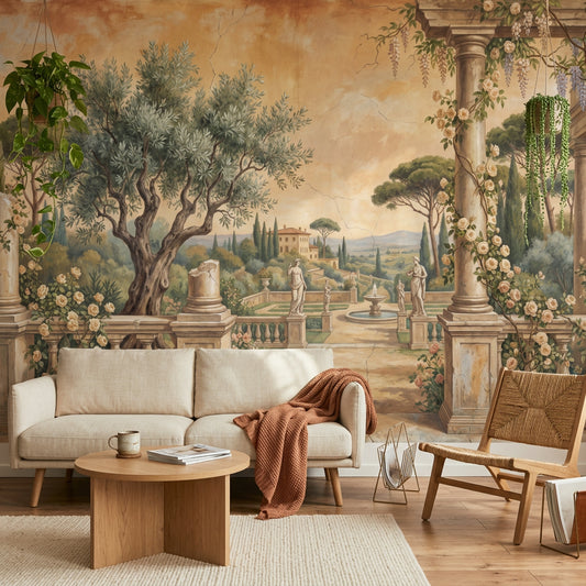 Tuscan Landscape Wallpaper Classical Terrace Vintage Fresco Removable Wall Decor